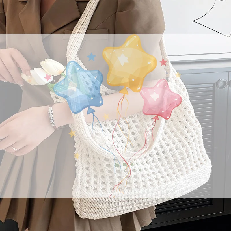 

Vintage Hollow Design Woven Women Shoulder Bag Knitting Large Capacity Handbags Summer Travel Shopper Tote For Ladies Beach Bags
