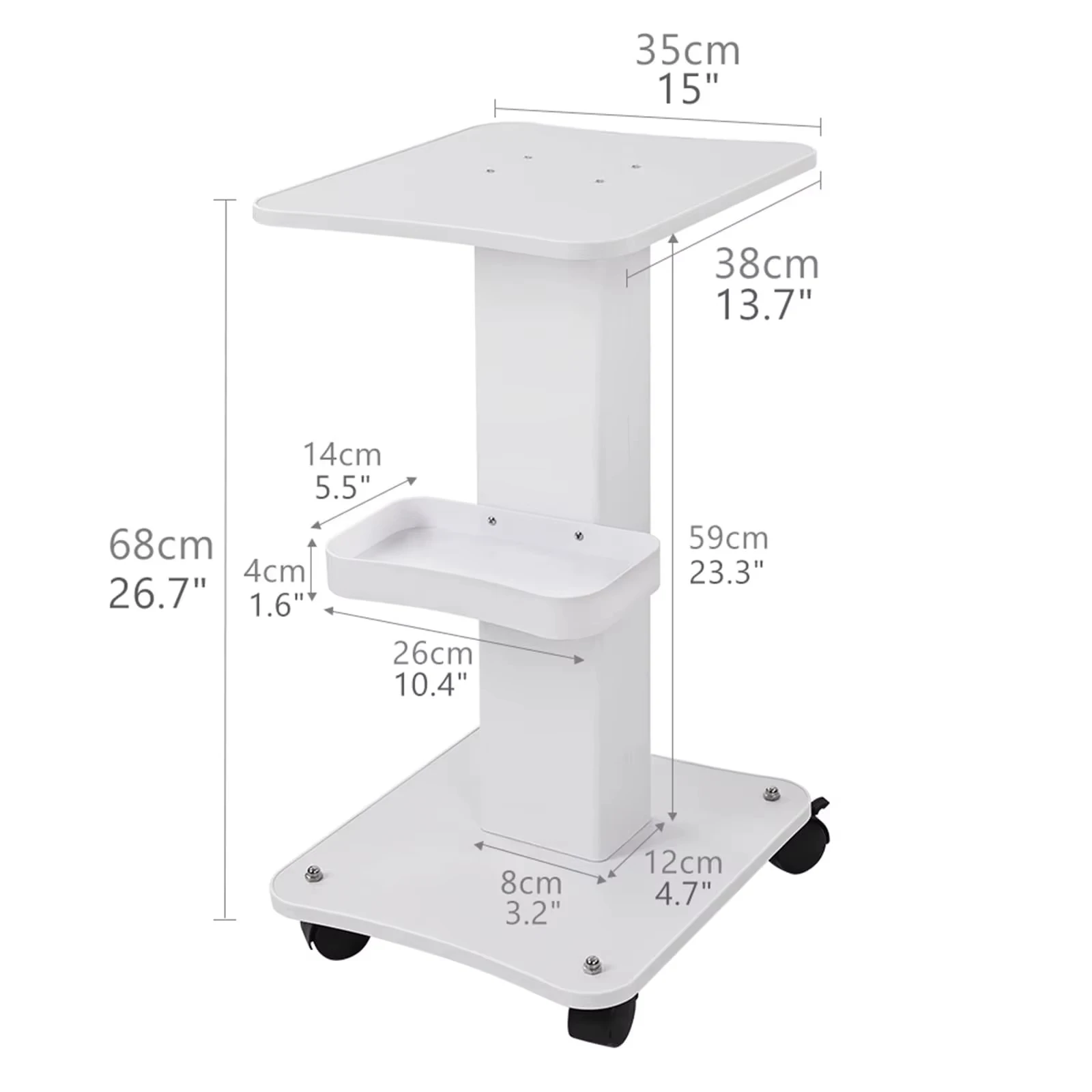 1pcs 3 Tier Rolling Utility Cart  Movable Gap Storage Rack 360 Degree Rotating Professional Portable Trolley For Beauty Salon