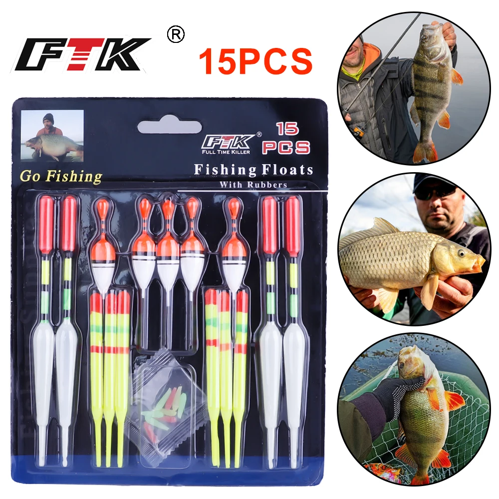

FTK 15Pcs Vertical Buoy Sea Fishing Floats for Most Type of Angling with Attachment Rubbers Fishing Lures Fishing Acessories
