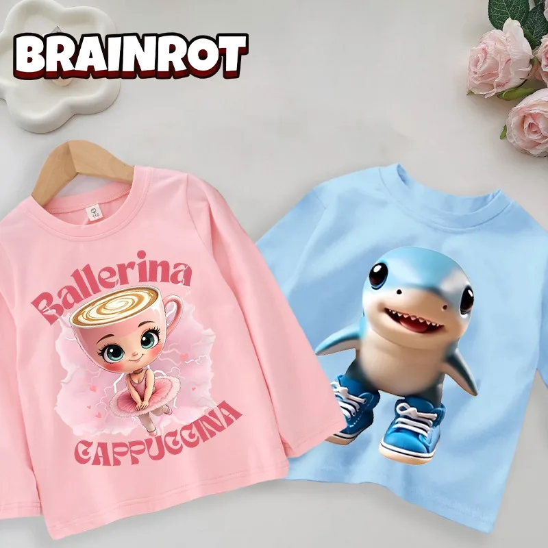 

Italian Brainrot Long Sleeve T-shirts Funny Printed Cotton Tops Tees Boys Girls Summer Casuals Tung Tungtung Sahur Clothes Gifts