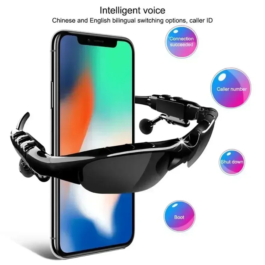 VIKEFON Nuovi auricolari stereo Cuffie wireless con microfono Occhiali da sole per la guida Ciclismo Sport Cuffie con riduzione del rumore