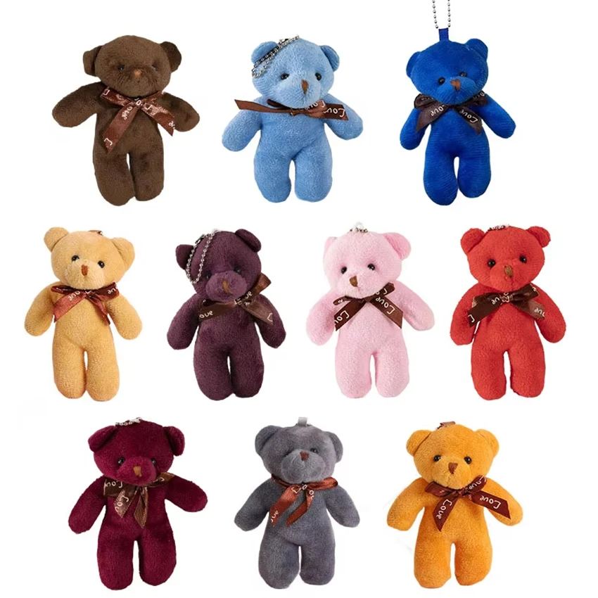 6pcs Mini Bear Plush Keychain Colorful Bear Stuffed Toy School Bag Pendant Teddy Doll Graduation Party Supplies Wedding Gift