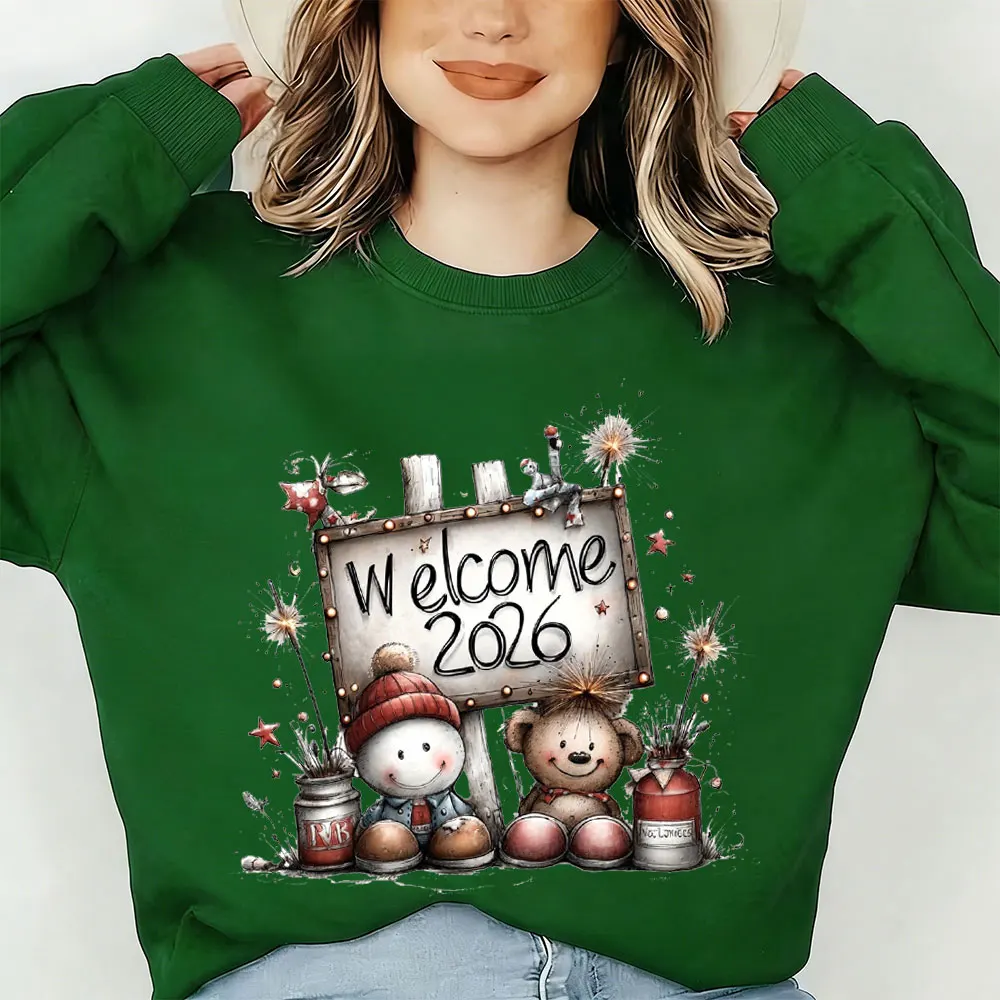 2026 Año Nuevo estampado mujeres Kawaii pulóver oro confeti celebración sudadera sudaderas con capucha Nochevieja moda invierno Sudadera con capucha Tops