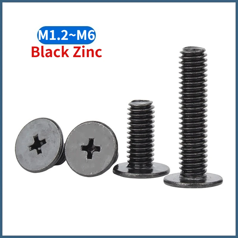 CM M1.2 M1.4 M1.6 M2 M2.5 M3 M4 M5 M6 Black Zinc Steel Laptop Computer Cross Phillips Ultra Thin Low Flat Wafer Head Bolt Screw