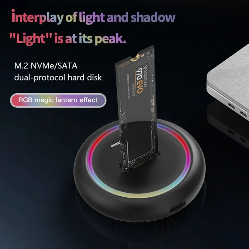 

Blueendless Dual Protocol Ssd M 2 Docking Station Rgb Led Light M.2 Sata USB C Ssd Case Nvme+Ngff Hdd Ssd Docking Station