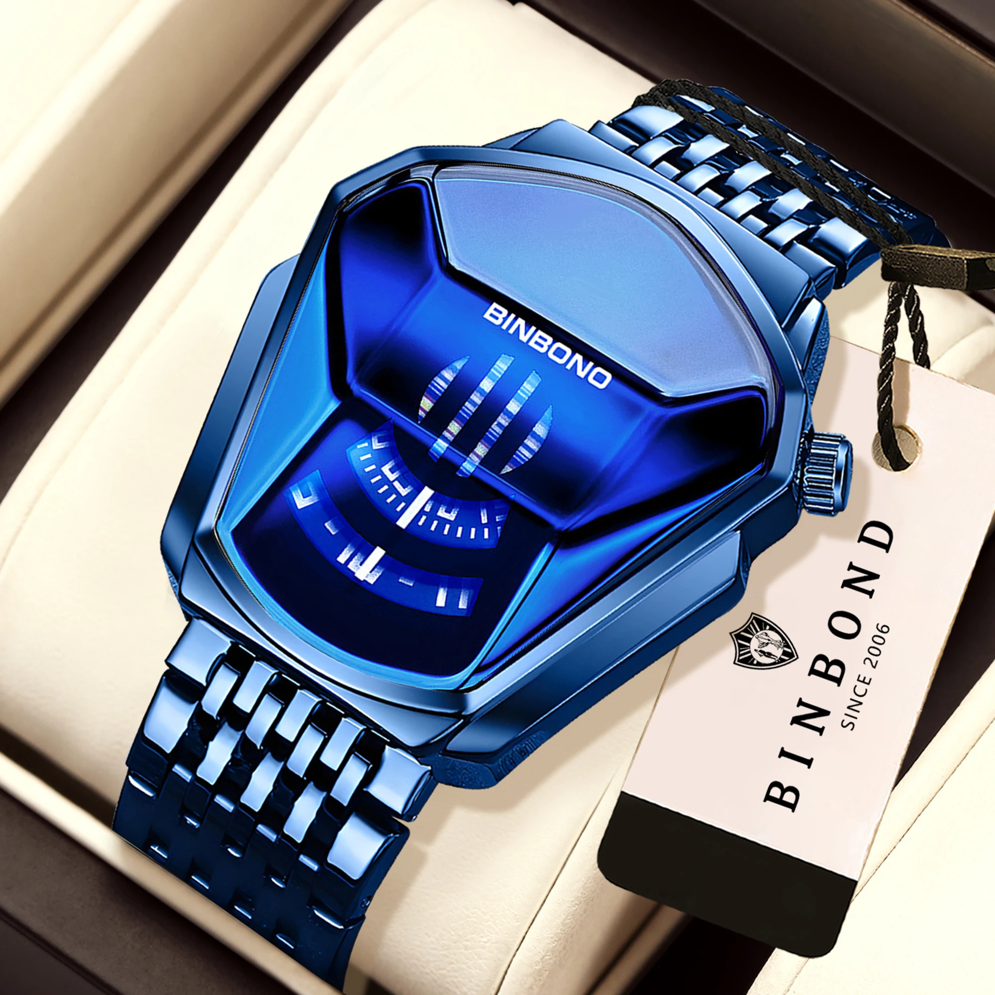 BINBOND Iron Man Face Original Marken-Quarzuhren für Herren, luxuriöse wasserdichte Herrenuhr, robuste Uhr, kostenloser Versand