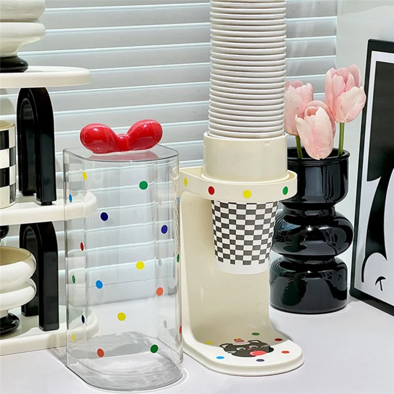 HLZS-물컵 디스펜서, 물 디스펜서 일회용 컵 홀더 랙 평평한 바닥 컵, 당김식 종이 물컵 디스펜서