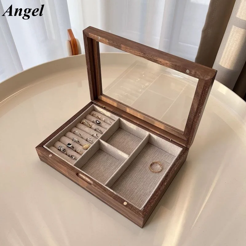 

Деревянная шкатулка для драгоценностей, дорожные коробки для хранения колец и сережек, женский органайзер для ожерелья, браслета, витрина с магнитным притяжением