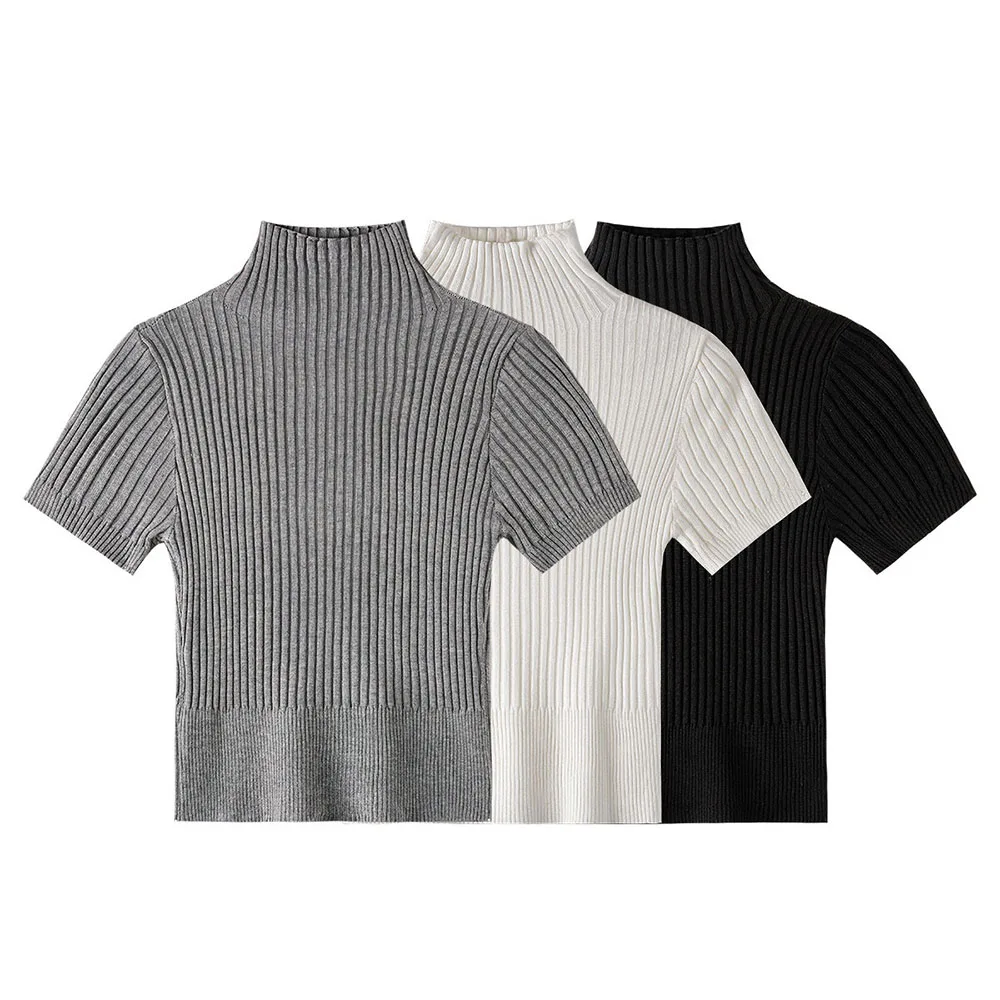 

Short Sleeve Knitted Pullover Women's 2026 Autumn Summer Inner Wear Slim Fit Chic Short High-End Casual Base Layer Top Shirt