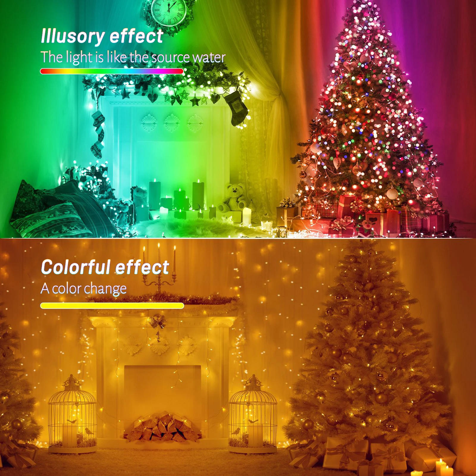 Guirnalda de luces navideñas inteligente con Control remoto, luces de hadas impermeables para decoración de bodas y fiestas, Bluetooth, 20M