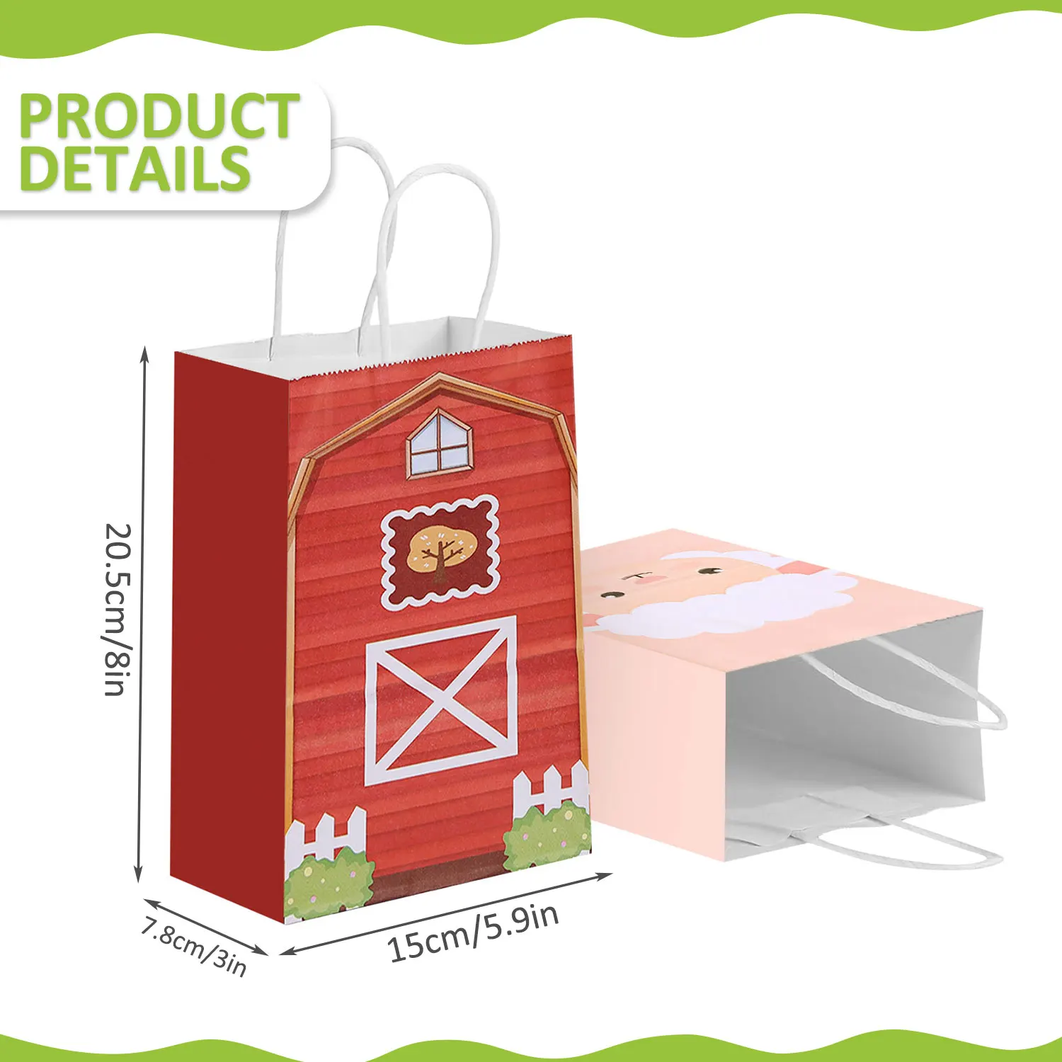 12/24 Stück Bauernhoftier-Partygeschenktüten mit Griffen, Scheunenhof, Geburtstagsgeschenk, Leckerli, Goody-Taschen, Kraftpapier, Süßigkeiten-Geschenktüte für Kinder – Detail 2