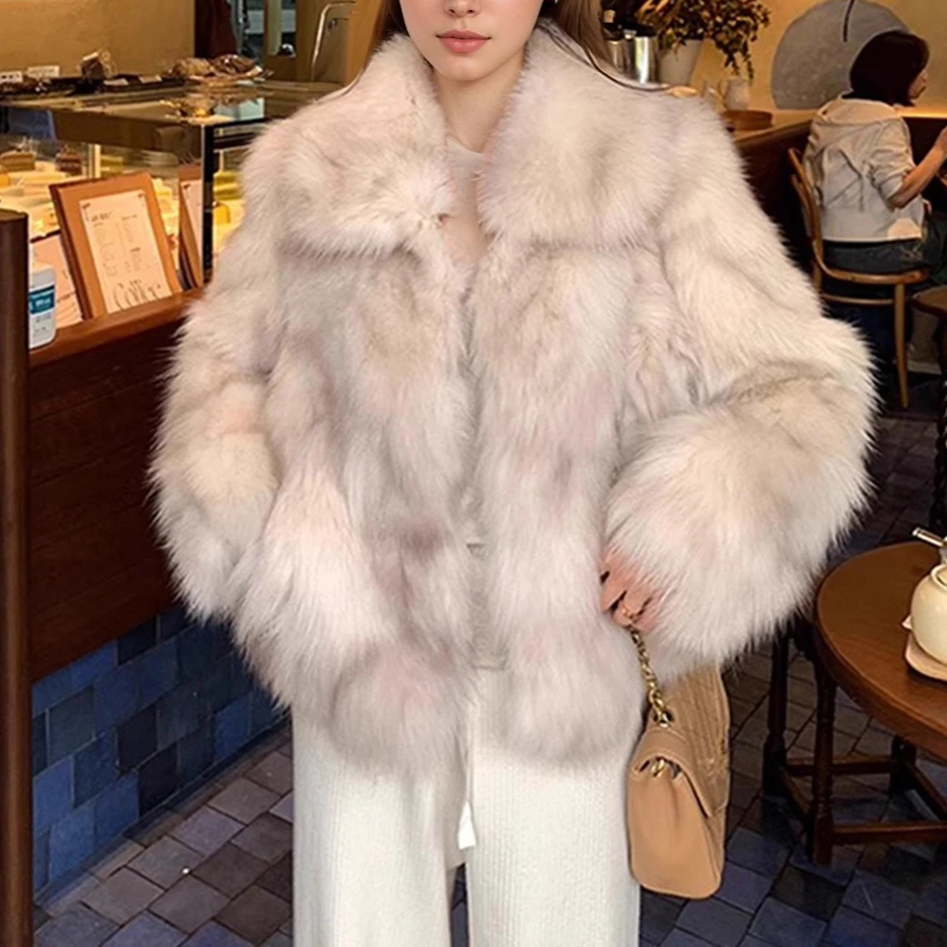 

Женские пальто из искусственного меха, однотонные куртки, толстые отложные воротники с длинными рукавами и пуговицами, свободные элегантные повседневные куртки, осень-зима 2023 г.