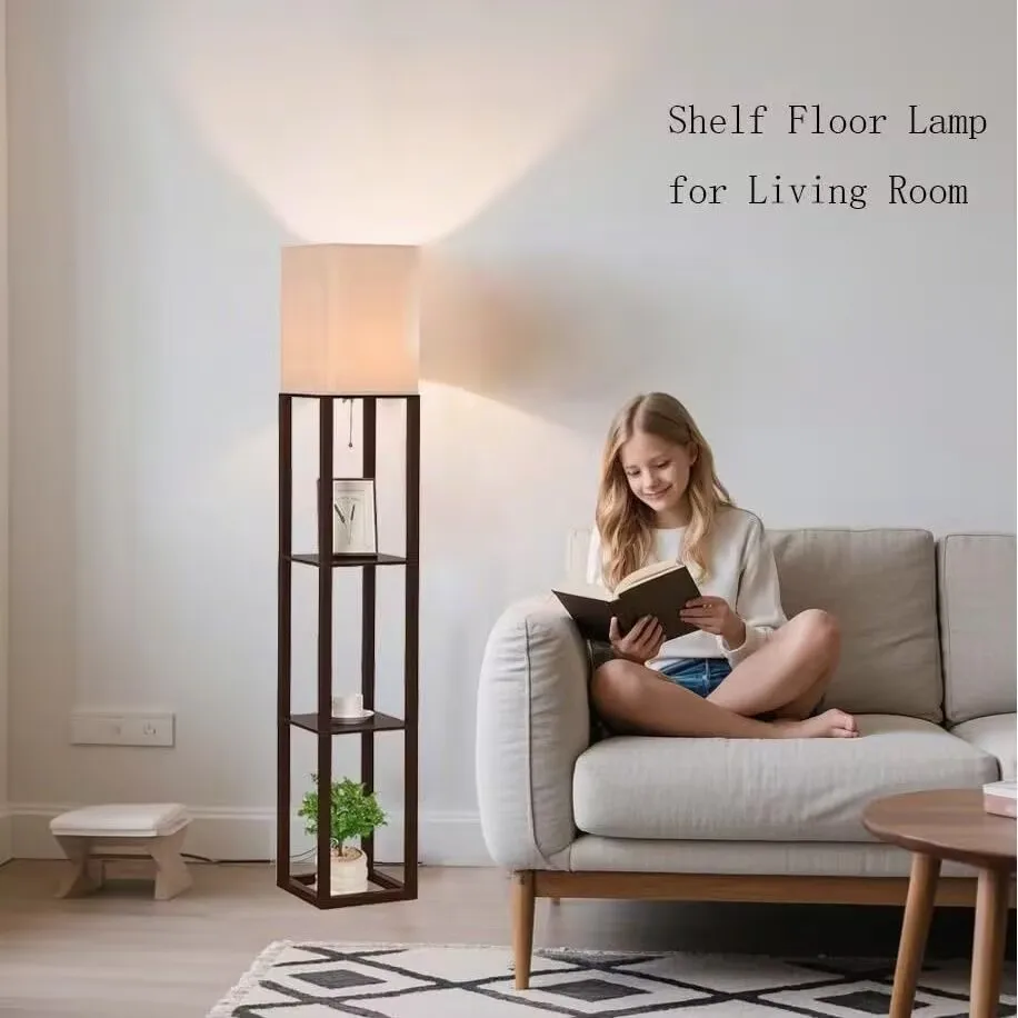 

Modern minimalist solid wood storage shelf floor lamp, high end sofa decoration ambient light, bedroom bedside table lamp