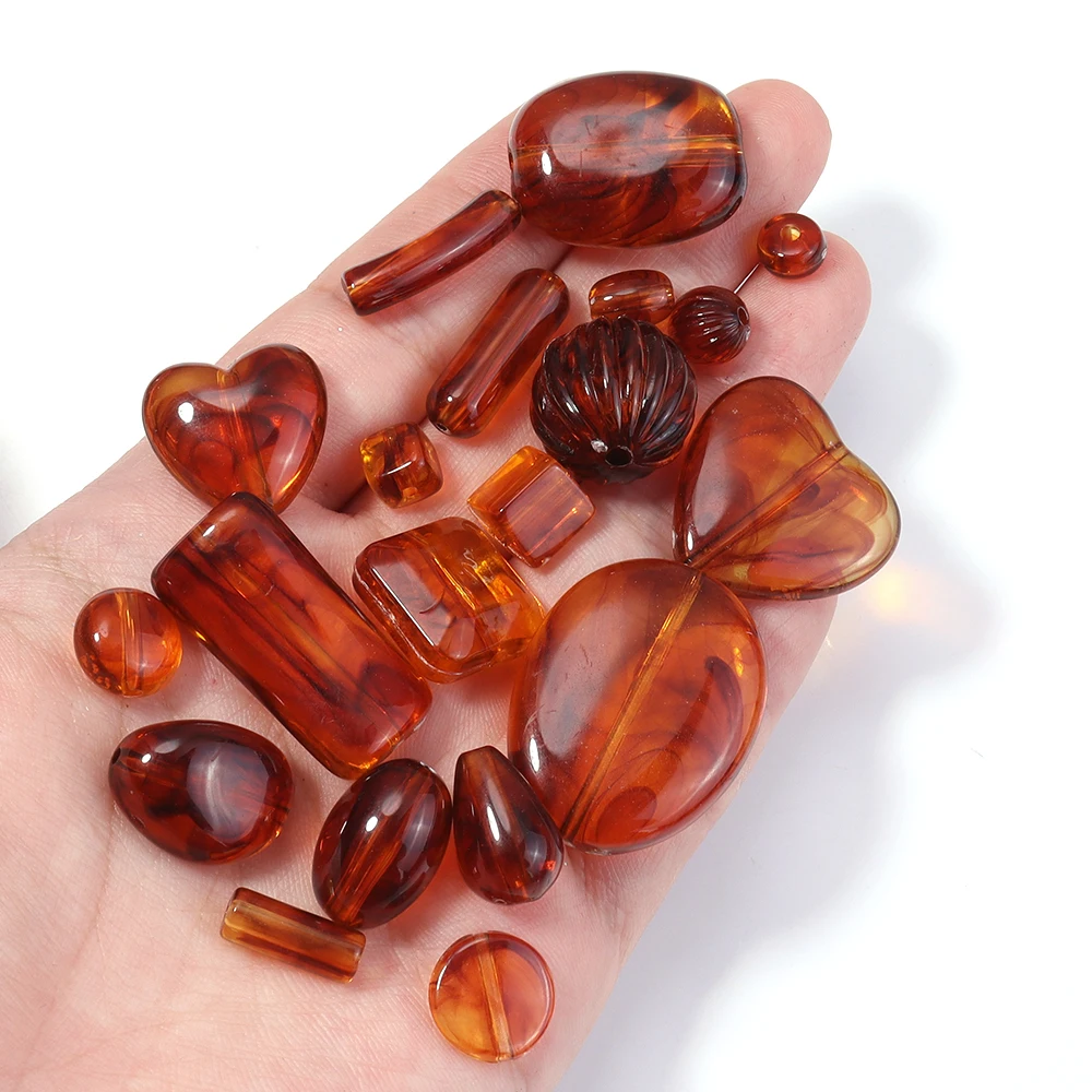 10-100 قطعة/الوحدة مختلف الأشكال العنبر الاكريليك الخرز القلب مكعب اليقطين البيضاوي فضفاض الخرز لصنع المجوهرات عقد دي اي واي سوار