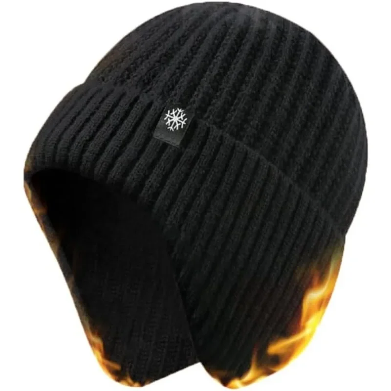 AliExpress Men Winter Knitted Hat Plush Warmth Peaked Cap Outdoor Earmuff Casual Fashion Faux Fur Lined Bomber Hats Cycling Ear Protection