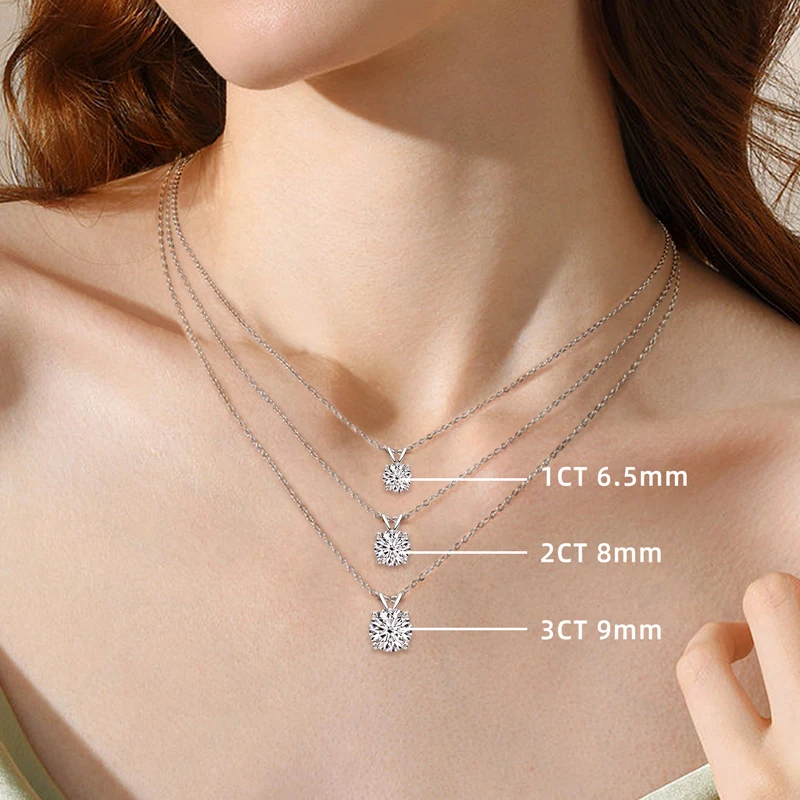 Anziw Rose Gold Plated Moissanite Pendant Necklace 6.5mm(1.0ct ) Sparking D Color Diamond Real 925 Silver Jewelry for Women Gift