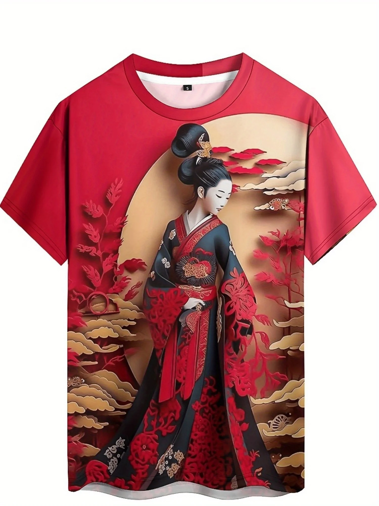 เสื้อยืดพิมพ์ลายศิลปะญี่ปุ่นอุคิโยะอี 3 มิติสำหรับผู้ชาย - ดีไซน์ผู้หญิงกิโมโนแบบดั้งเดิม, ผ้าโพลีเอสเตอร์ระบายอากาศได้, แขนสั้น