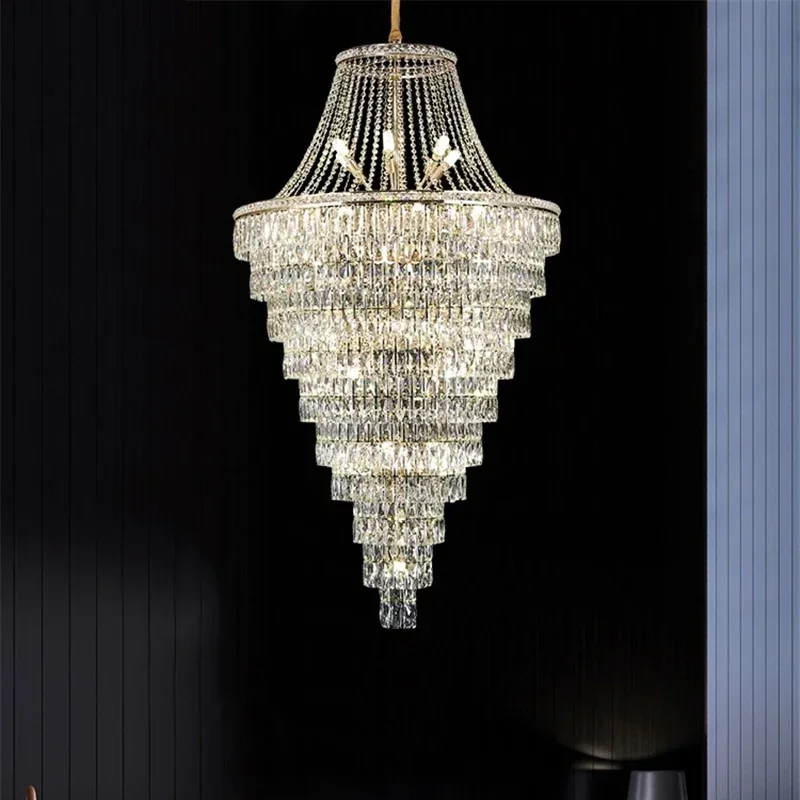 

Duplex Floor Luxury Crystal Big Chandelier Hotel Lobby Living Room Spiral Staircase Villa Decorative Chandelier
