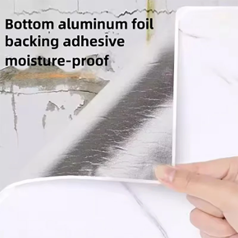 40cm Wide Marble-Look Thick Foam Self-Adhesive Wallpaper Tile-like Antifouling Wall Sticker 1 Roll for Living Room and Bedroom
