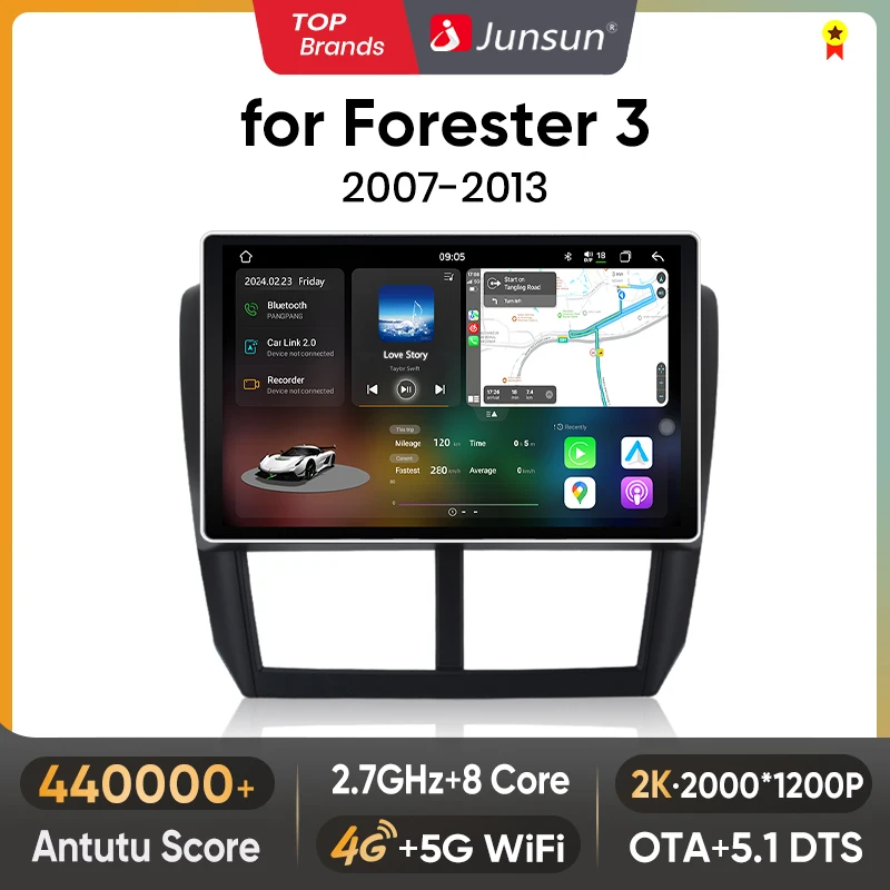 Junsun V3 Plus 2K Wireless CarPlay Android Auto Car Intelligent Systems For Subaru Forester 3 SH Impreza 2007 -2013 RDS BT 2Din