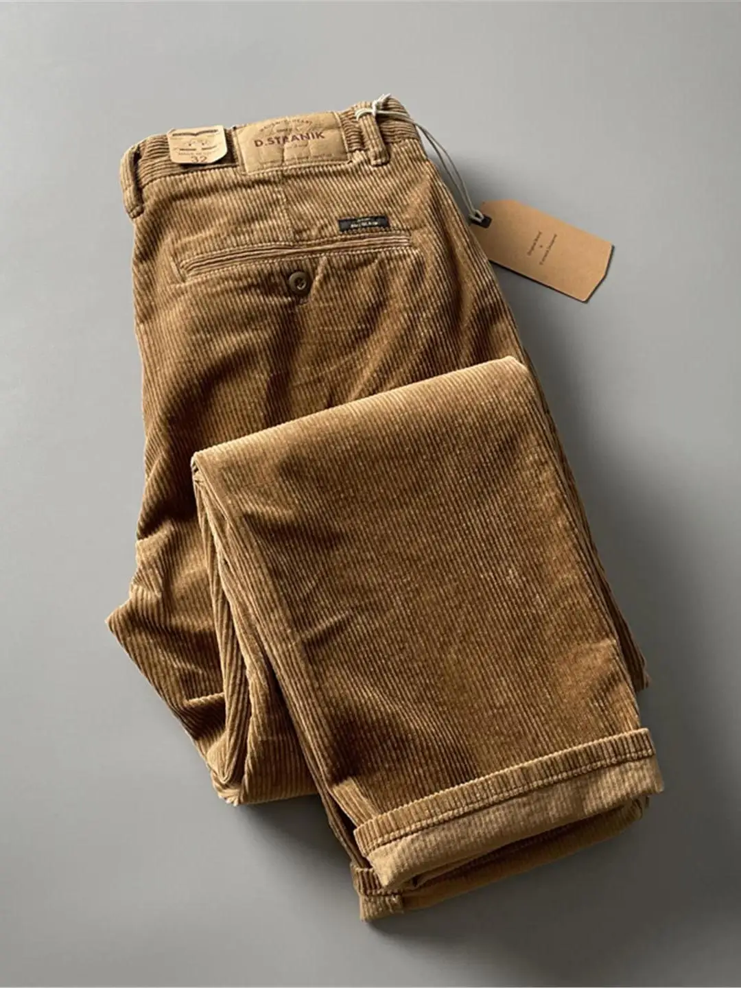 

Retro Heavyweight Corduroy Work Trousers Men's Loose Straight Leg Elastic Casual Pants Warm Thi Autumn Winter Faion