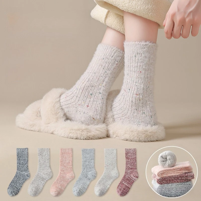 

6 пар мягких шерстяных женских толстых носков до середины икры, осенне-зимние теплые носки для женщин, толстые термоноски, комплект для девочек, высокое качество