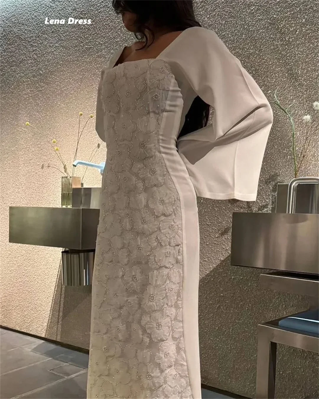 레나 스퀘어 칼라 이브닝 드레스 2025 여성 럭셔리 여성 이브닝 드레스 맞춤 제작 고급 파티 드레스 긴팔 프롬 가운