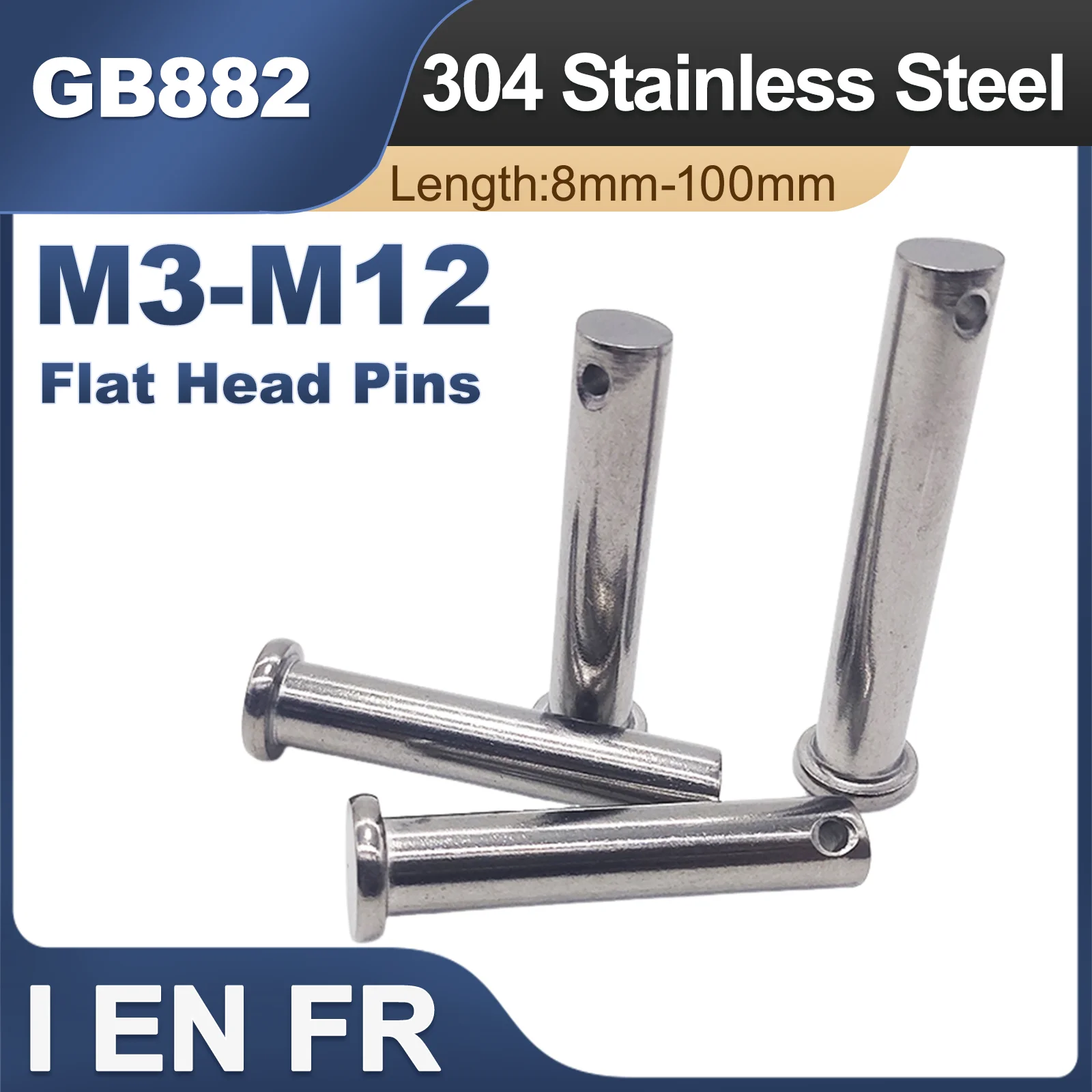 M3 M4 M5 M6 M8 M10 M12 M14 M16 M20 GB882 304 Stainless Steel Shaft Flat With Hole Cylindrical Pin Positioning Pins