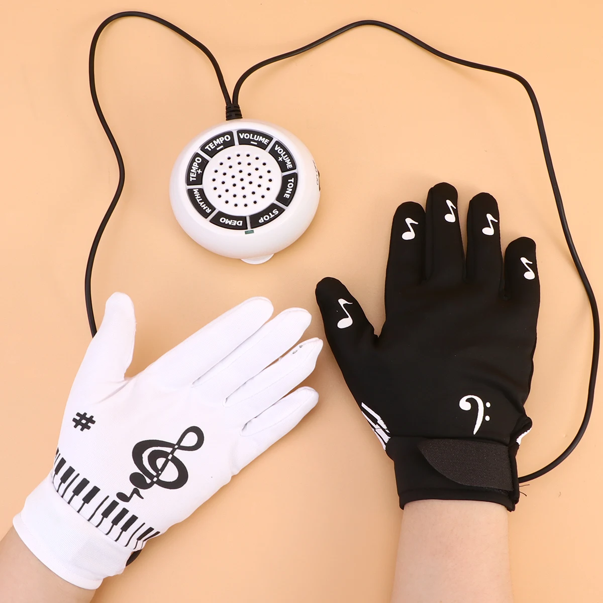 

Electronic Piano Gloves Black White Musical Fingertips Turn Surface Into Keyboard 8 Instruments 20 Rhythms 6 Demo Songs For