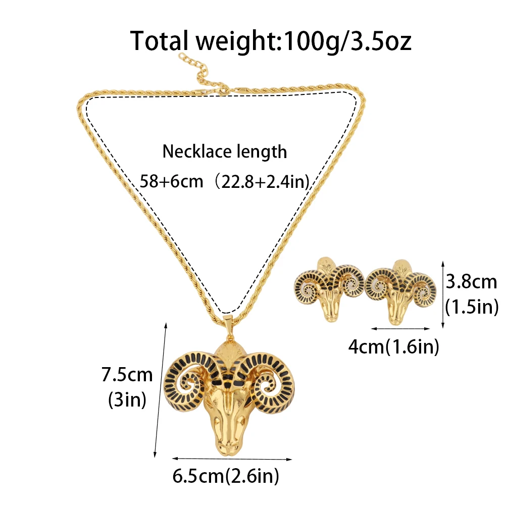 مجموعة أقراط قلادة فاخرة مطلية بالذهب على شكل الماعز البري للنساء في دبي بتصميم نوبل هدية مجوهرات لولائم الحفلات #6