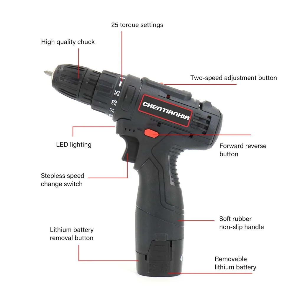 21V Cordless Combi Hammer Impact Drill Driver Electric Screwdriver And 2 Battery