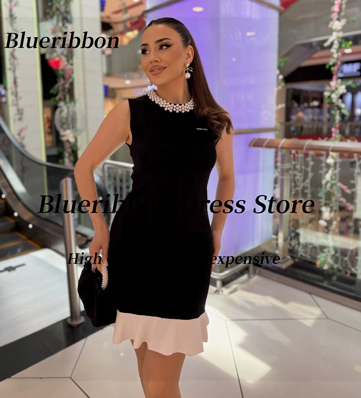 Blueribbon Galajurken Kralen Hals Robe Des Cocktailjurk Rits Terug Mini Speciale Feestjurken Aangepast