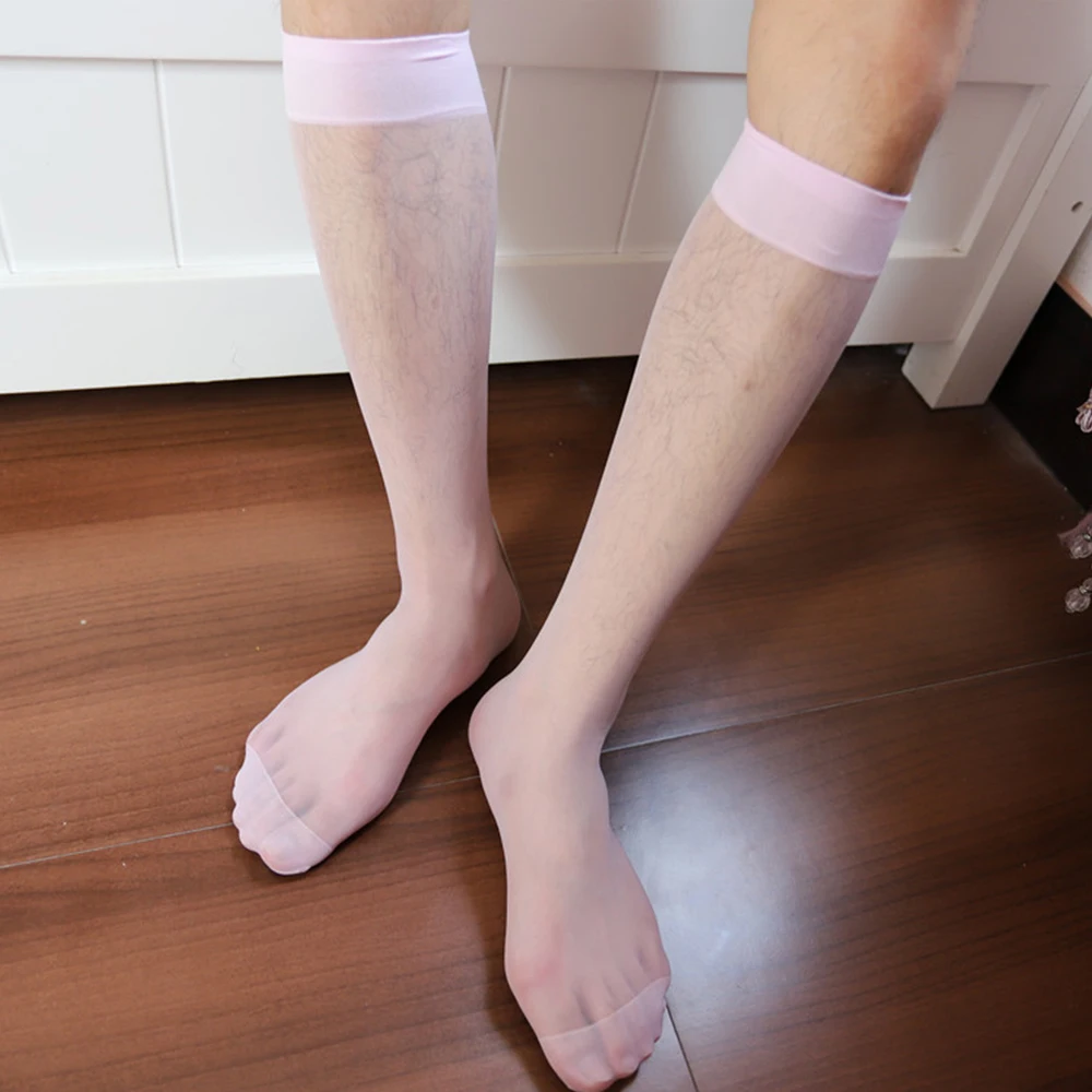 Men Sexy Tube Socks Ultra Thin Stretchy Knee High Socks Invisible Hosiery Sheer Socks gay sissy Transparent Seamless Stockings