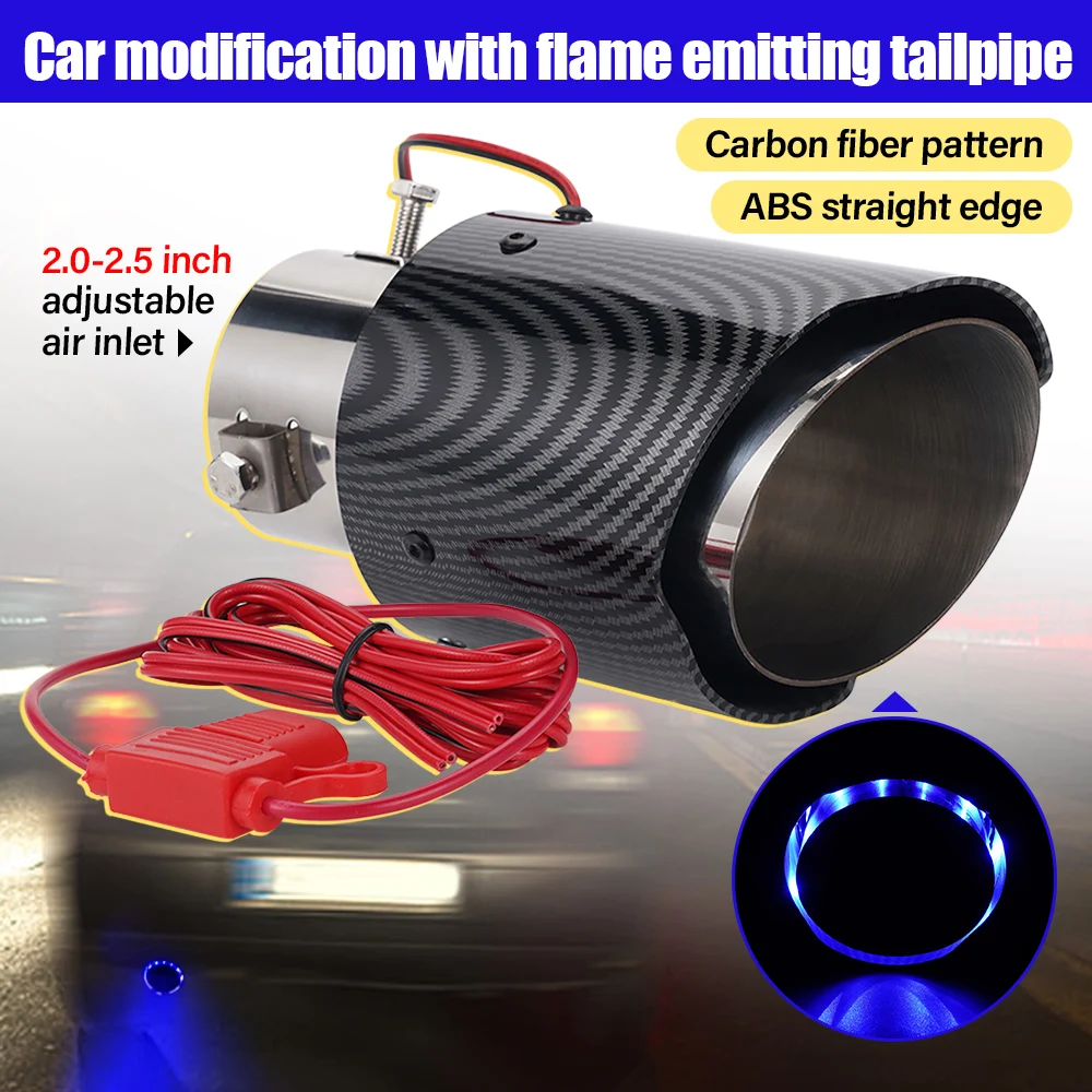 

Universal LED Muffler Exhaust Tailpipe Tip Blue Flame Effect 2.0-2.5 Inch Adjustable Silencer Exhaust Pipe Trim Car Accessories
