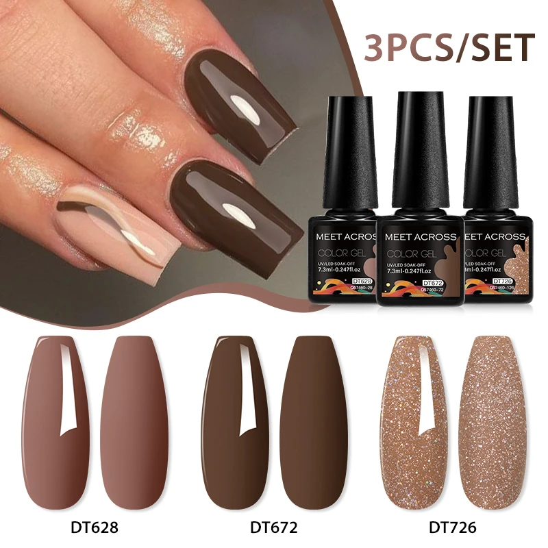 3Pcs/Set Coffee Color Gel Nail Polish Autumn Winter Manicure Kits Red Brown Semi-permanent Varnish Soak Off UV/LED Gel Nail Art