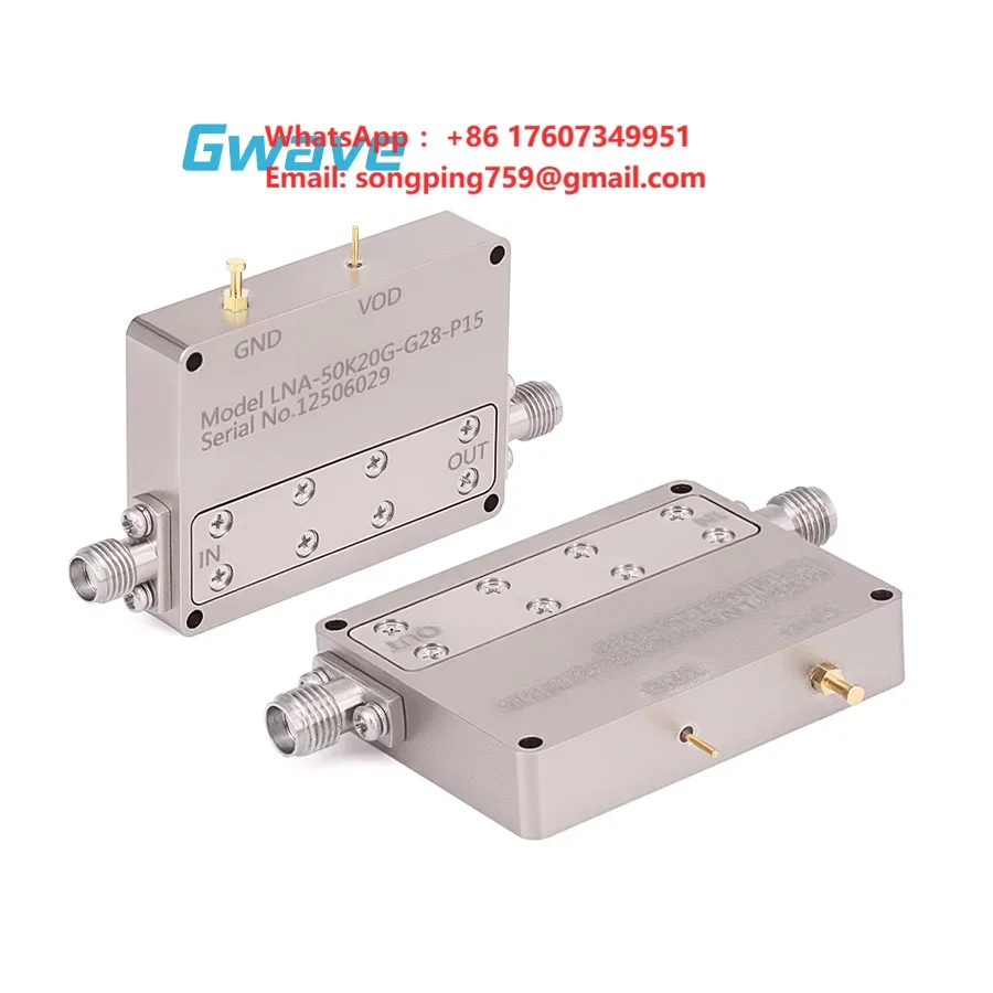 Gwave  Female 28dB Gain 5dB Noise Figure 50KHz-20GHz 50 Ohm Low Noise Amplifier (LNA) Model LNA-50K20G-G28-P15 F Amplifiers