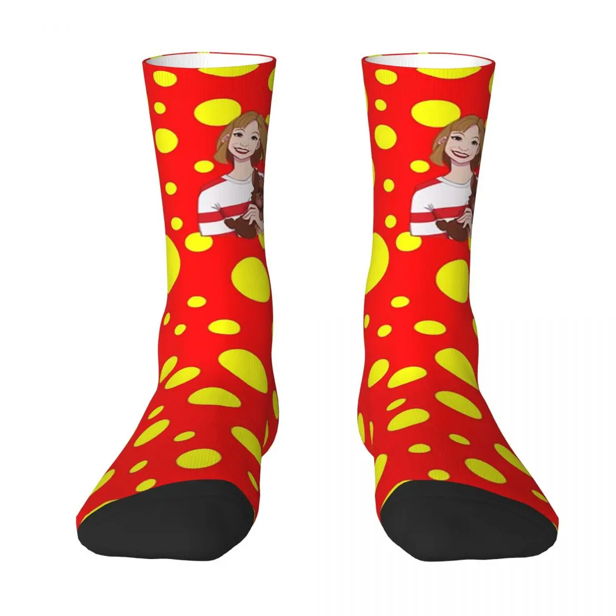 

Red With Small Yellow Dots Socks Harajuku Sweat Absorbing Stockings All Season Long Socks Accessories for Unisex Gifts