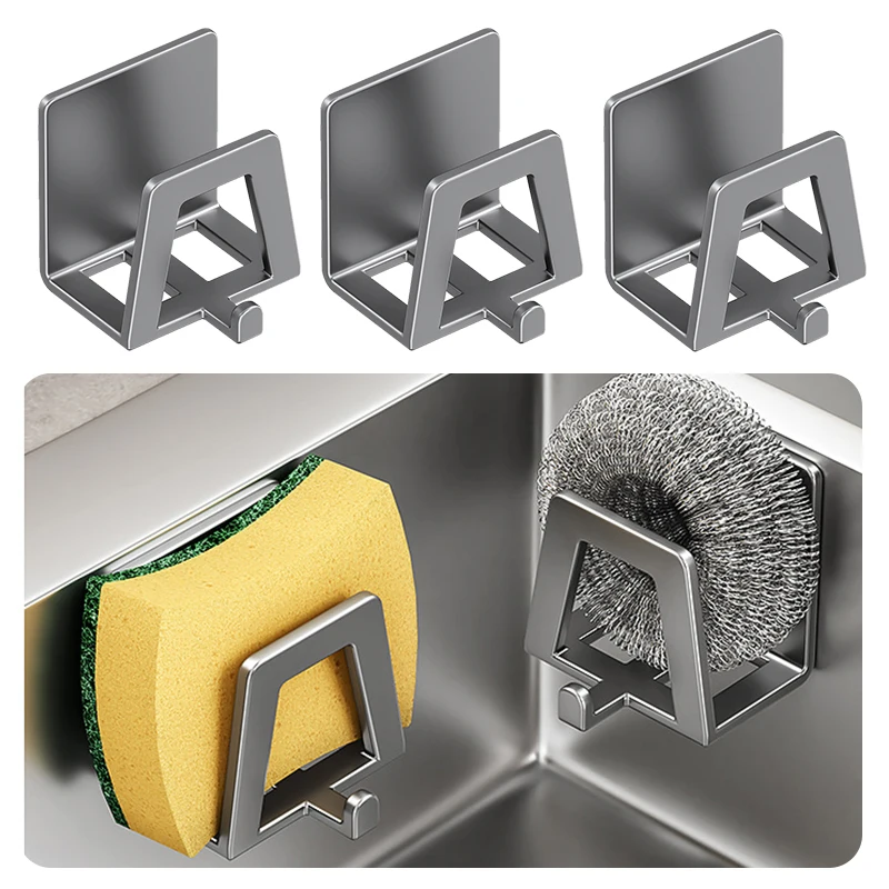 2/4Pcs Stainless Steel Sponge Holder Self Adhesive Sink Drain Drying Sponges Racks Shelf Kitchen Storage Wall Holders Organizer