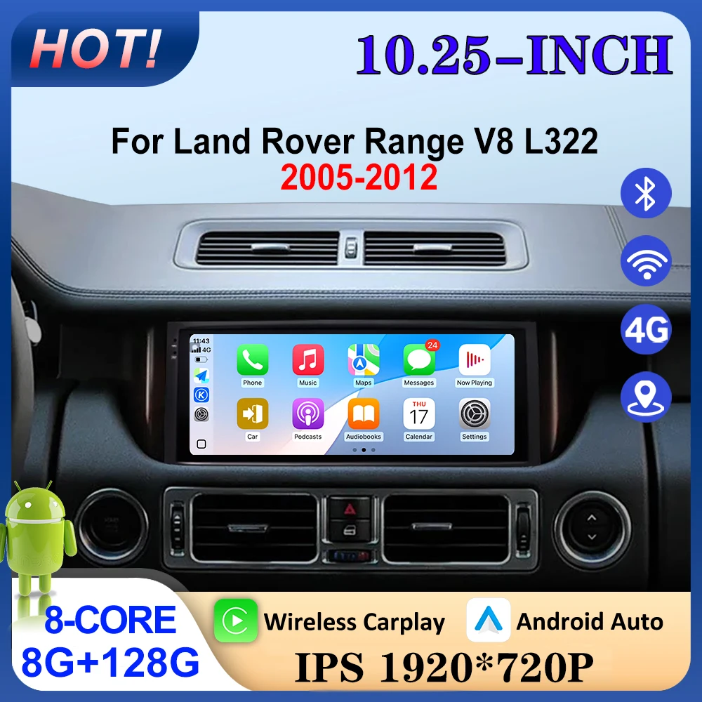 For Land Rover Range V8 L322 2005-2012 Android 16 Auto Car Radio Wireless Carplay GPS Navigation Screen Stereo Video tools BT
