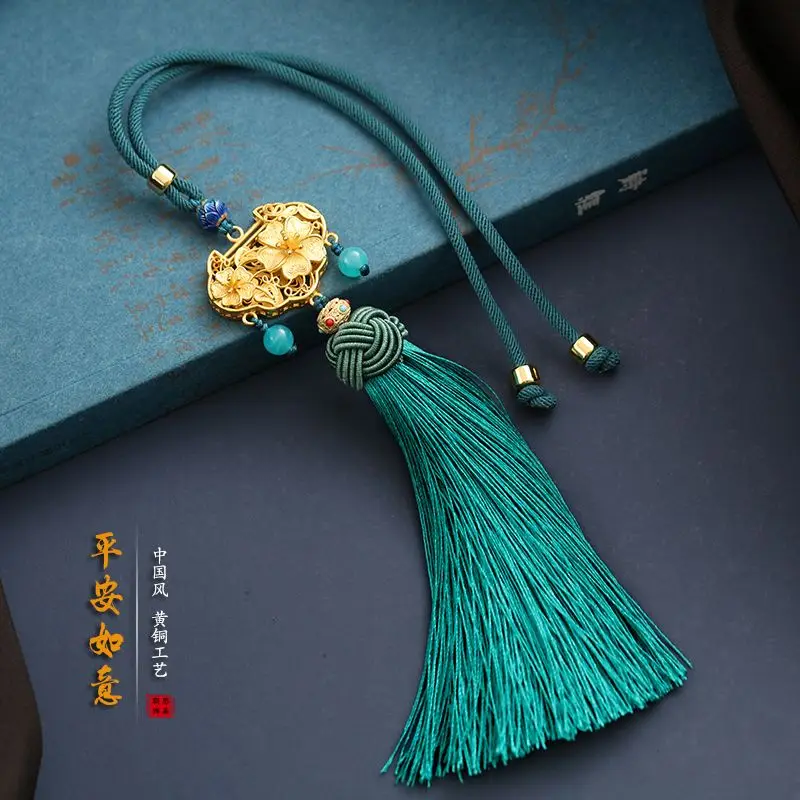 Chinese Style Gold-plated Ruyi Lock Car Pendant High-end Car Rearview Mirror Safety Tassel Pendant Internet Celebrant New Charms