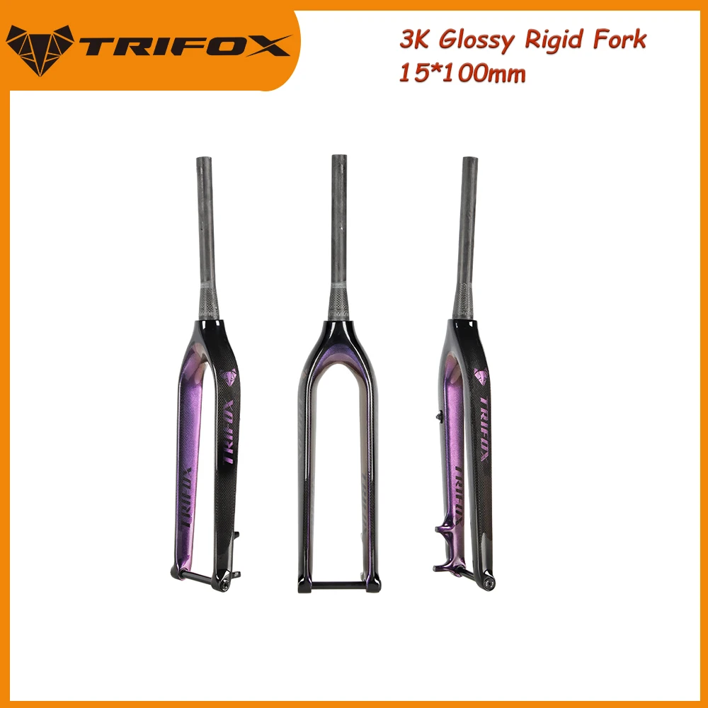 

TRIFOX Carbon MTB Rigid Tapered Fork Disc Brake Thru Axle 100x15mm 3K Glossy Purple Mountain Bicycle Front Fork TMK100