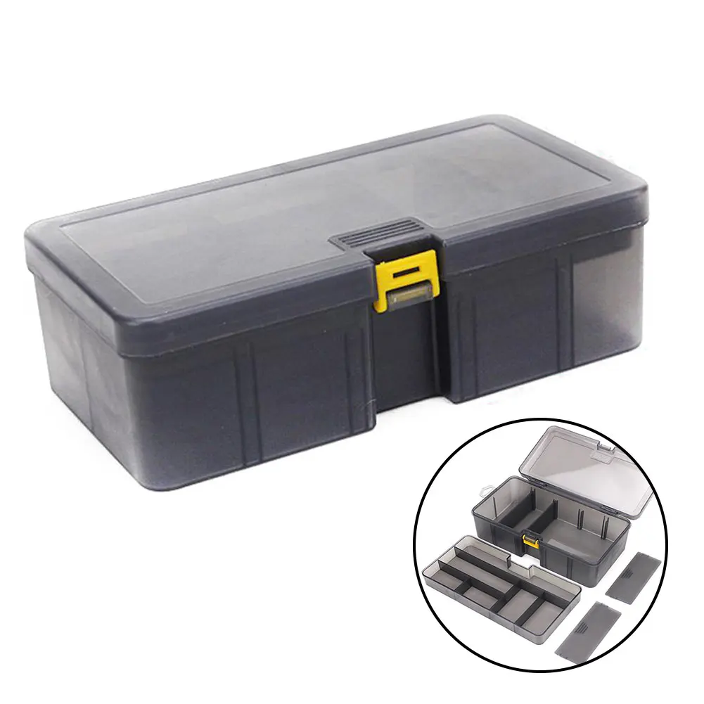 Tool Storage Organizer Box Featuring Dual Layer Structure Multi-division Sections for Fishing Tackle and Hardware Sorting