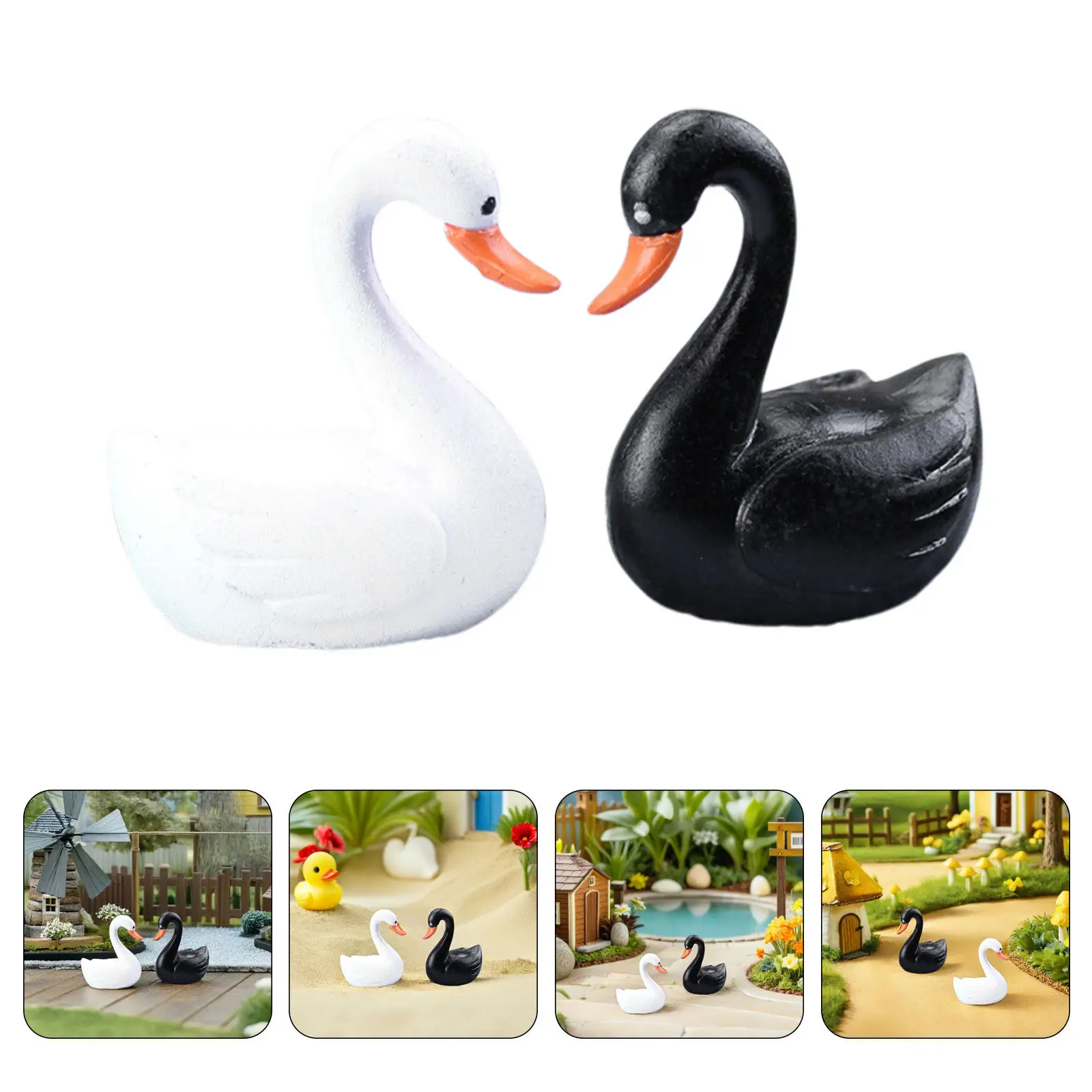 24Pcs Swan Ornaments Mini Black White Elegant Small Animal Sculptures for Fairy Garden Desktop Bonsai Plant Pot Decoration