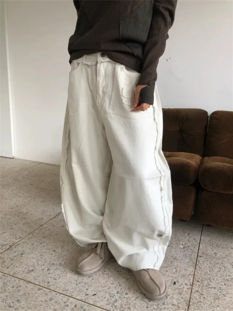 جينز نسائي فضفاض غير رسمي مع تصميم متوتر مطبوع عليه حروف وخريف جديد سروال طويل غير رسمي للربيع والصيف