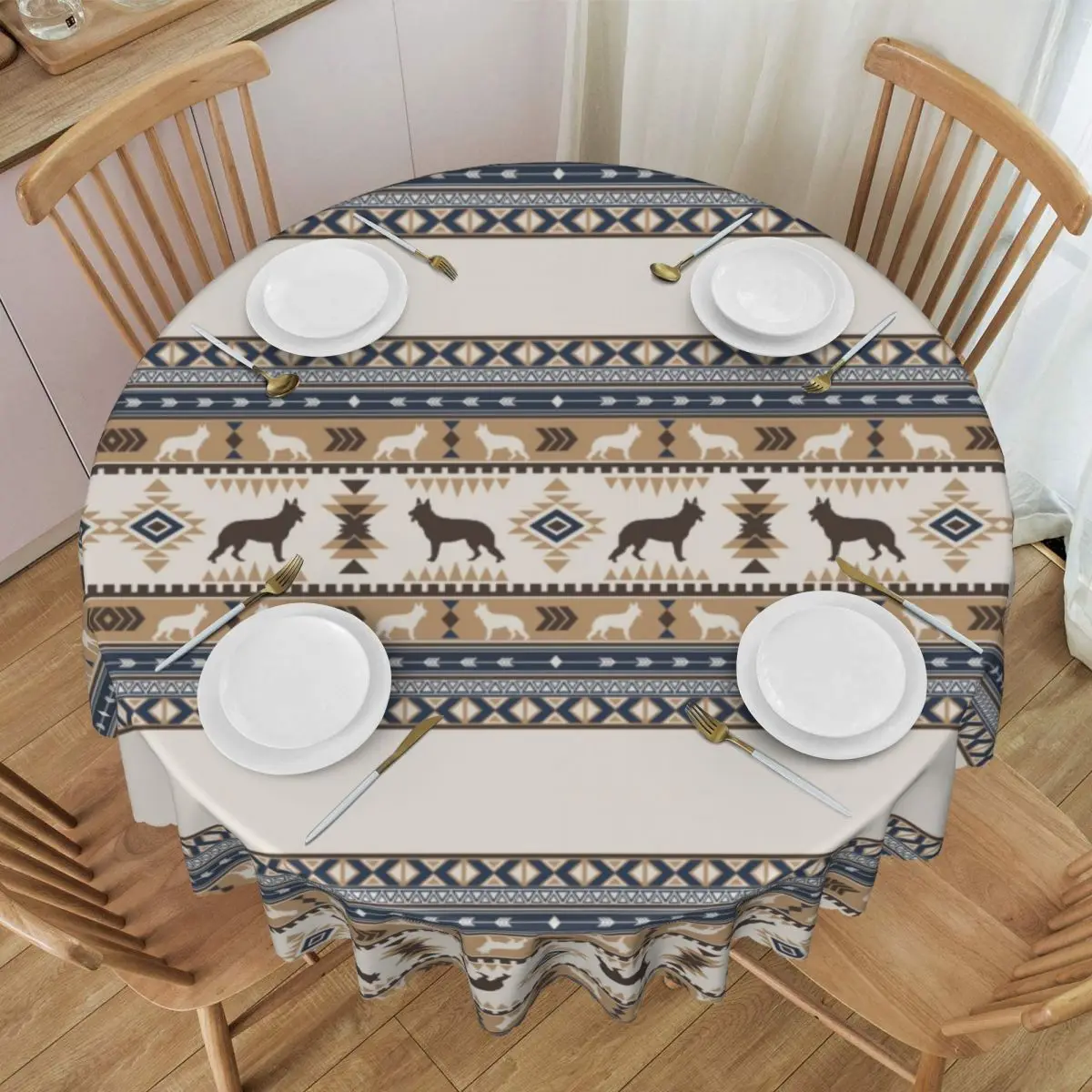 Round Tablecloth Tablecloth 60 inch Kitchen Dinning Table Cloth Spillproof Alsatians Table Cover