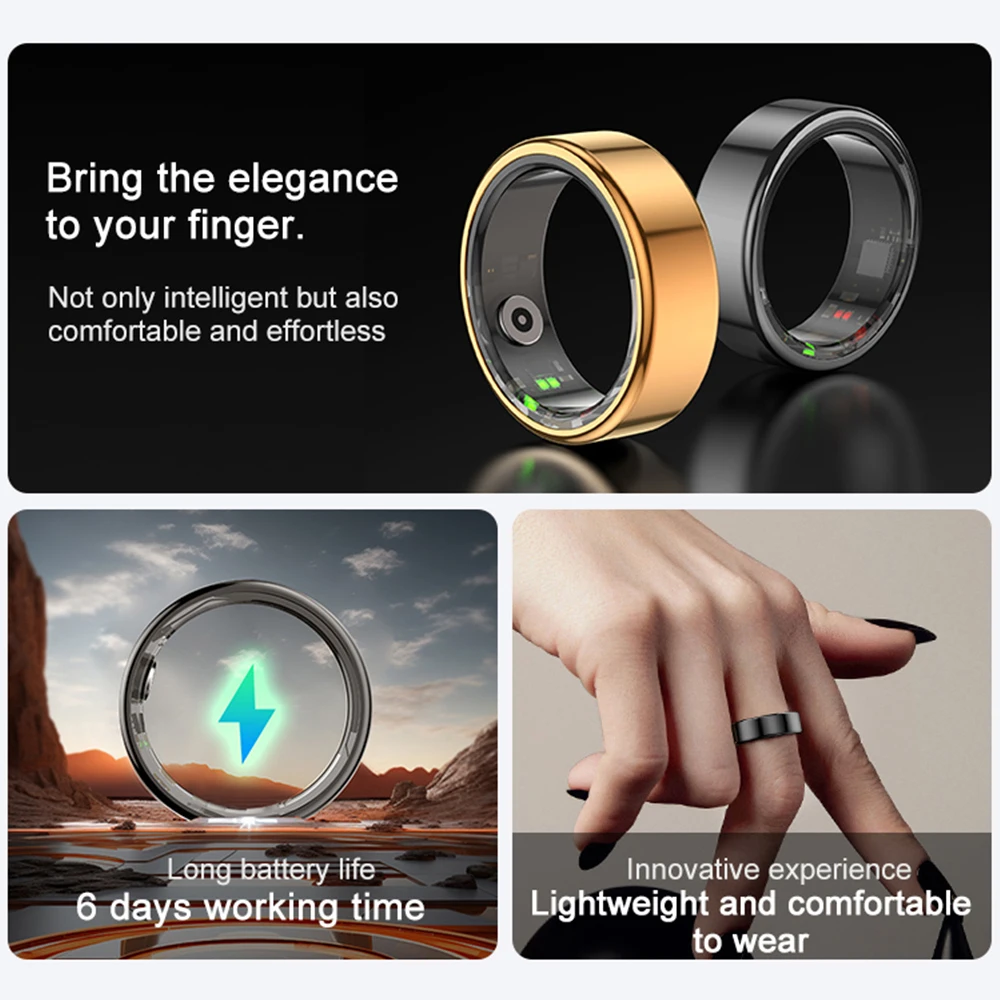 R02 Smart Ring Health Tracker For Men Women Blood Oxygen Heart Rate Sleep Monitor IP68 Waterproof For IOS Android Finger Ring