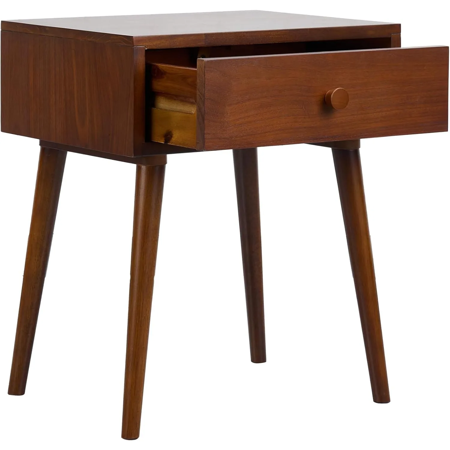 Lux Solid Wood Nightstand with Drawer, Mid Century Modern Side Table Bedroom, Bedside Furniture, Night Stand, End Table, Easy Assembly - Dark Walnut