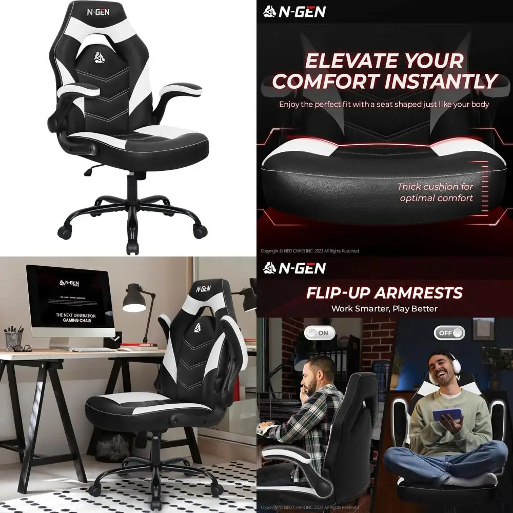 

Ergonomic PU Leather Swivel Office Chair with Adjustable Height and Lumbar Support for Home and Work (White)