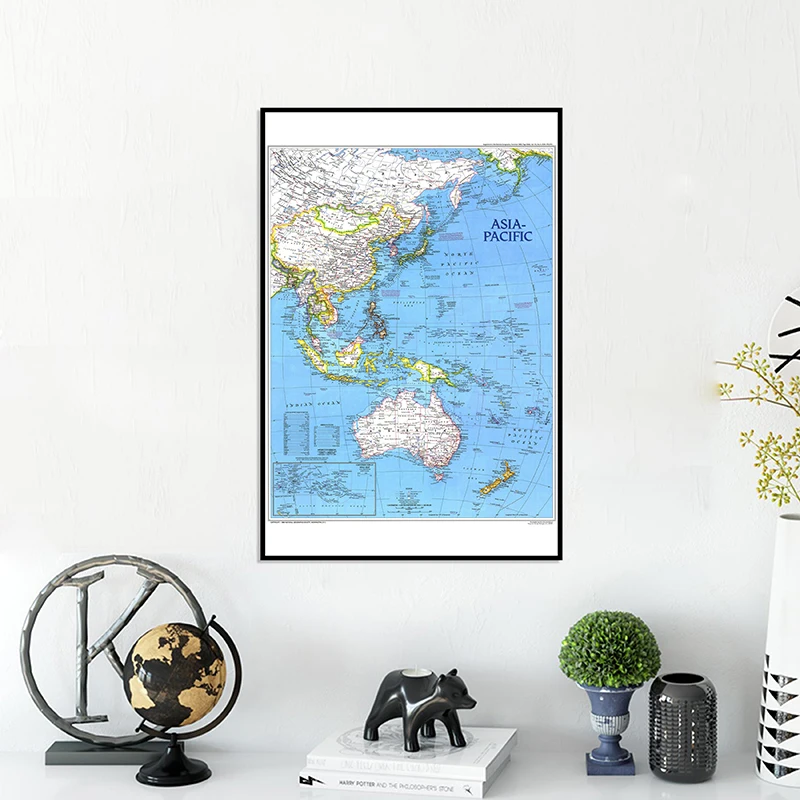 A2 Size World Map Canvas Painting Printed Wall Art Map of Asia Pacific 1989 Edition Home Living Room Wall Paper Home Decor
