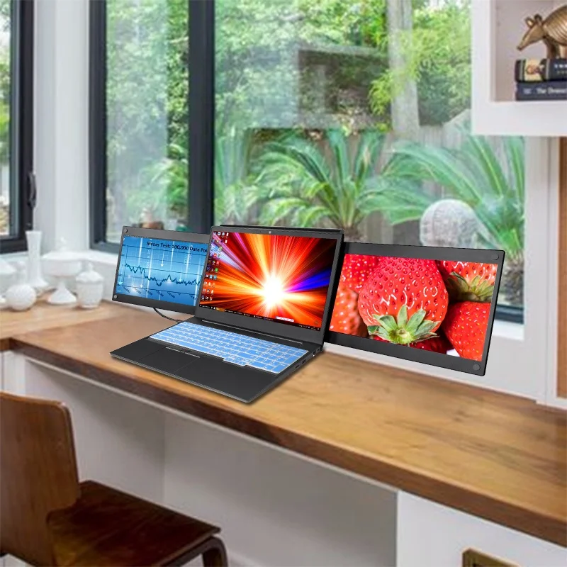 Monitor Portabel 13,3 Inci Dual Monitor FHD IPS Layar Tiga Terhubung dengan Laptop Sebagai Monitor Eksternal Ganda Kedua USB-C Tipe-C